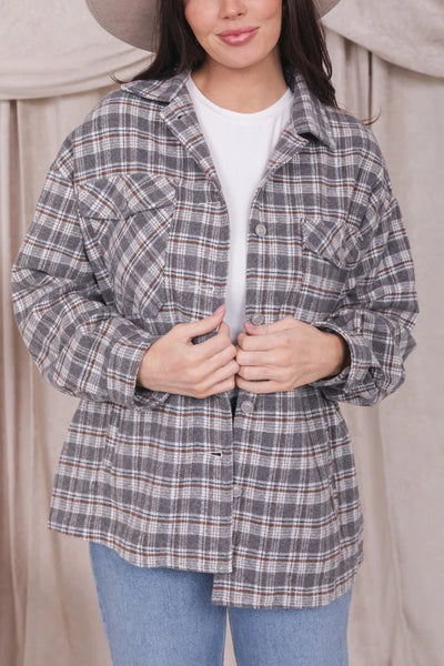 Mikarose Plaid Jacket In Faded Gray Flannel