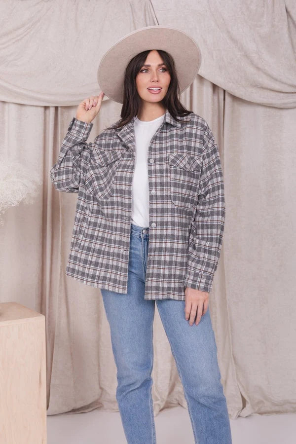 Mikarose Plaid Jacket In Faded Gray Flannel