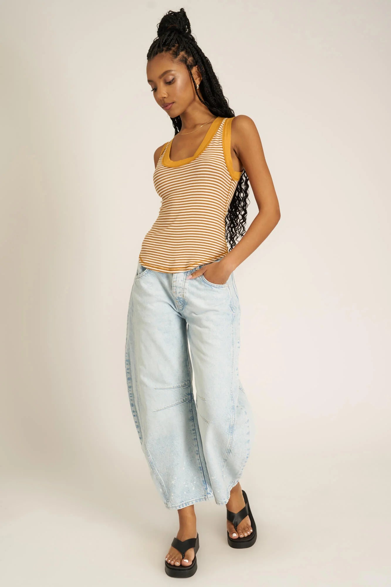 Project Social T Hits Different Stripe Ringer Tank Golden Harvest Stripe