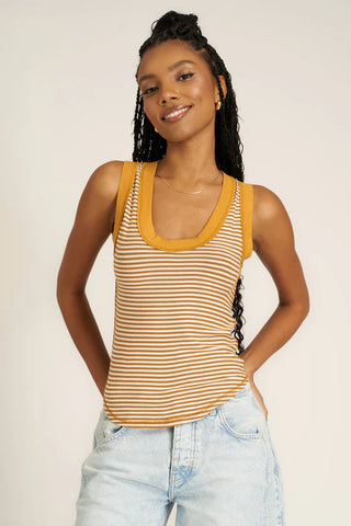 Project Social T Hits Different Stripe Ringer Tank Golden Harvest Stripe