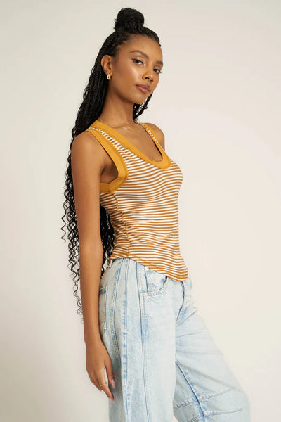 Project Social T Hits Different Stripe Ringer Tank Golden Harvest Stripe