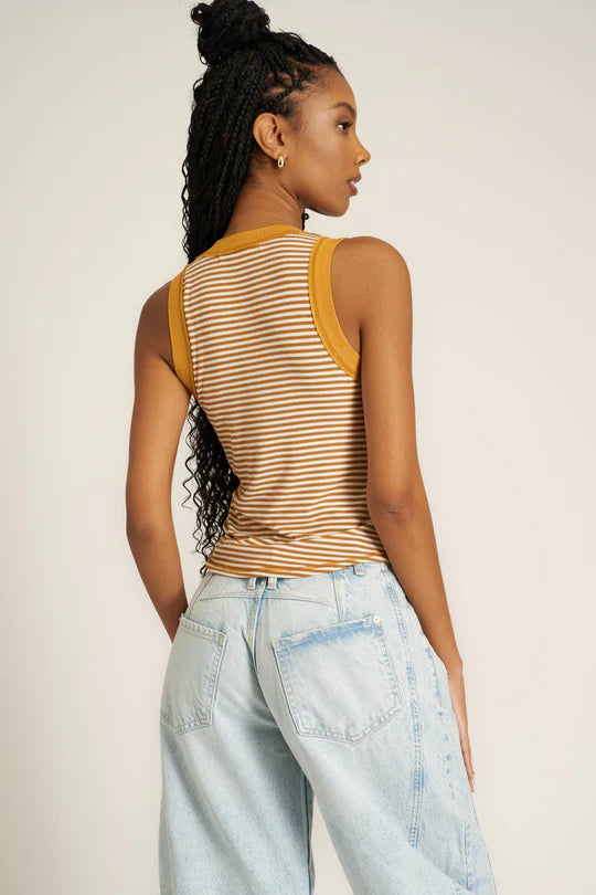 Project Social T Hits Different Stripe Ringer Tank Golden Harvest Stripe