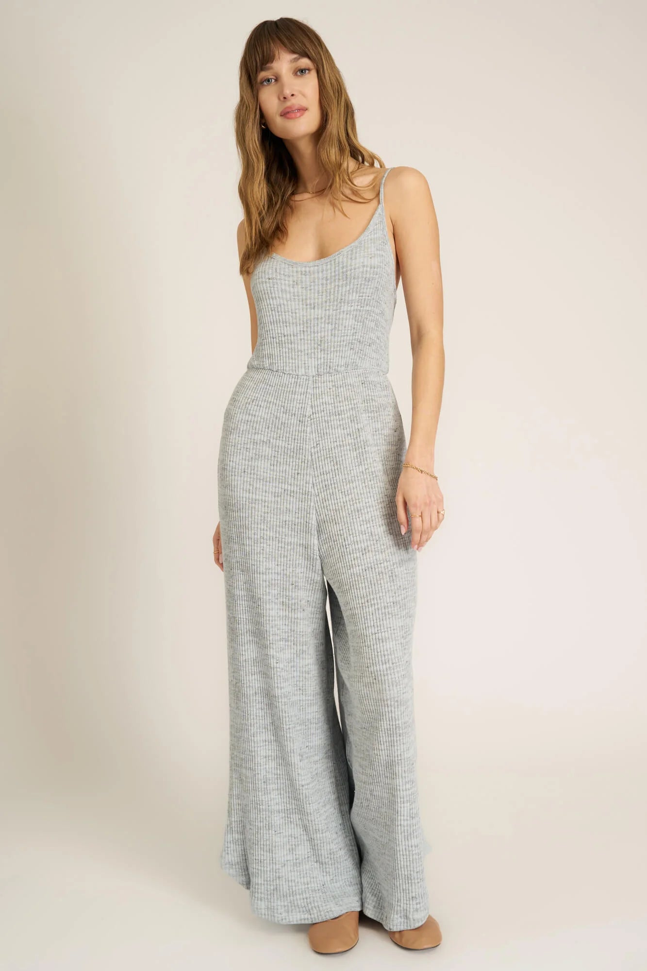 Project Social T Last Dance Twist Back Sweater Rib Jumpsuit Blue Dusk