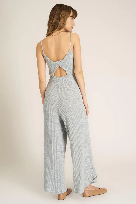 Project Social T Last Dance Twist Back Sweater Rib Jumpsuit Blue Dusk