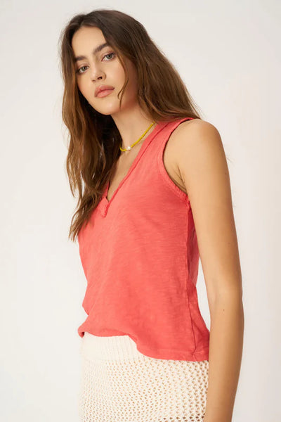 Project Social T Let Me Know Slub V Neck Tank Sunset Coral