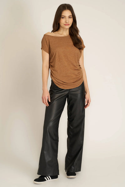 Project Social T Off The Shoulder Side Ruched Tee Saddle