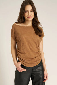 Project Social T Off The Shoulder Side Ruched Tee Saddle