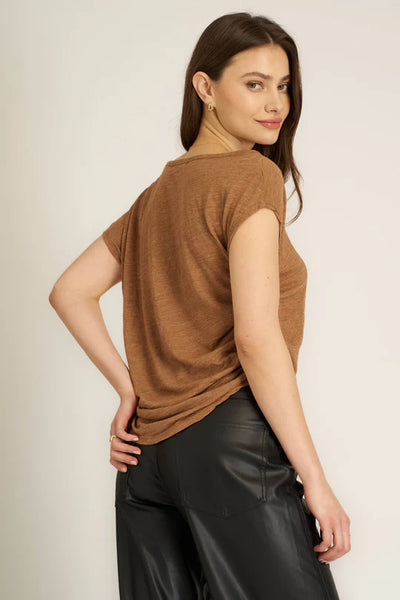 Project Social T Off The Shoulder Side Ruched Tee Saddle