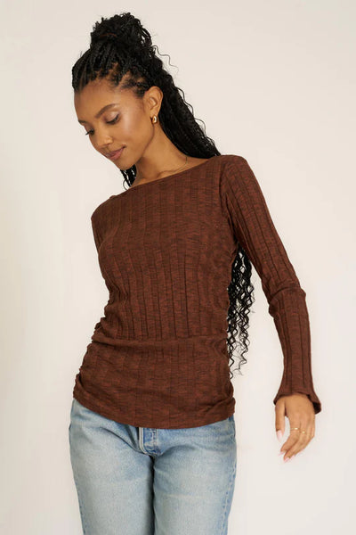 Project Social T Sanna Boat Neck Sweater Rib L/S Russet Brown