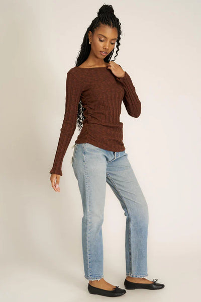 Project Social T Sanna Boat Neck Sweater Rib L/S Russet Brown