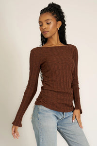 Project Social T Sanna Boat Neck Sweater Rib L/S Russet Brown