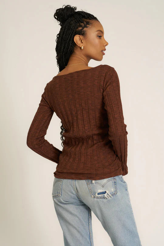 Project Social T Sanna Boat Neck Sweater Rib L/S Russet Brown