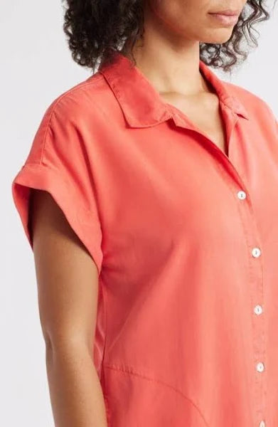 APNY Pocket Shirt Dress Hot Coral