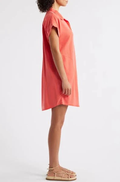 APNY Pocket Shirt Dress Hot Coral