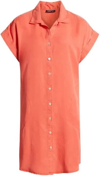 APNY Pocket Shirt Dress Hot Coral