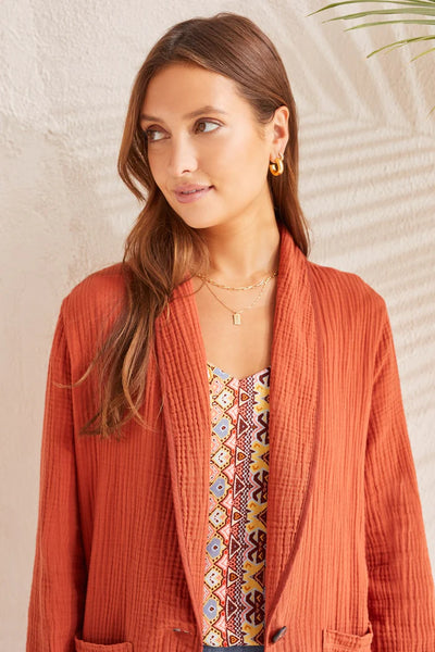 Tribal Unlined Shawl Collar Blazer Brandy