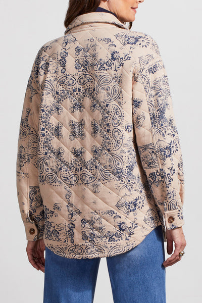 Tribal Quilted Printed Shacket Blue Sky