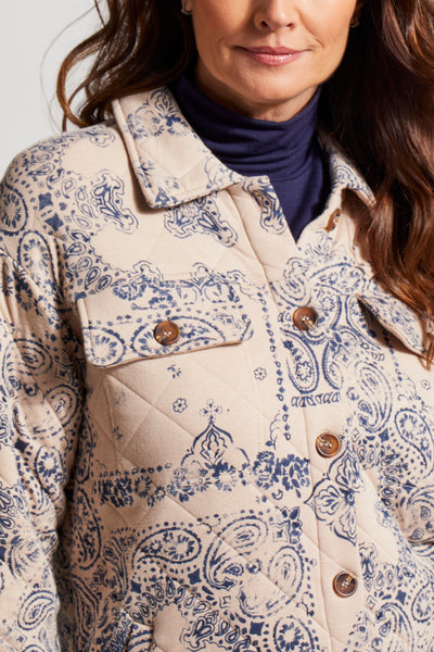 Tribal Quilted Printed Shacket Blue Sky