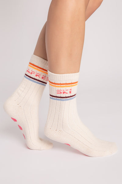 PJ Salvage Fun Socks W/Ski & Hearts Oatmeal