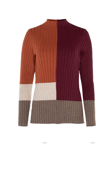 Liverpool Mock Neck Pullover Sweater W/Color Block Rust