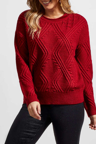 Tribal L/S Crew Neck Cables Sweater Earth Red