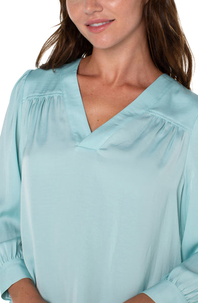 Liverpool V Neck Popover Woven Blouse Pastel Turquoise