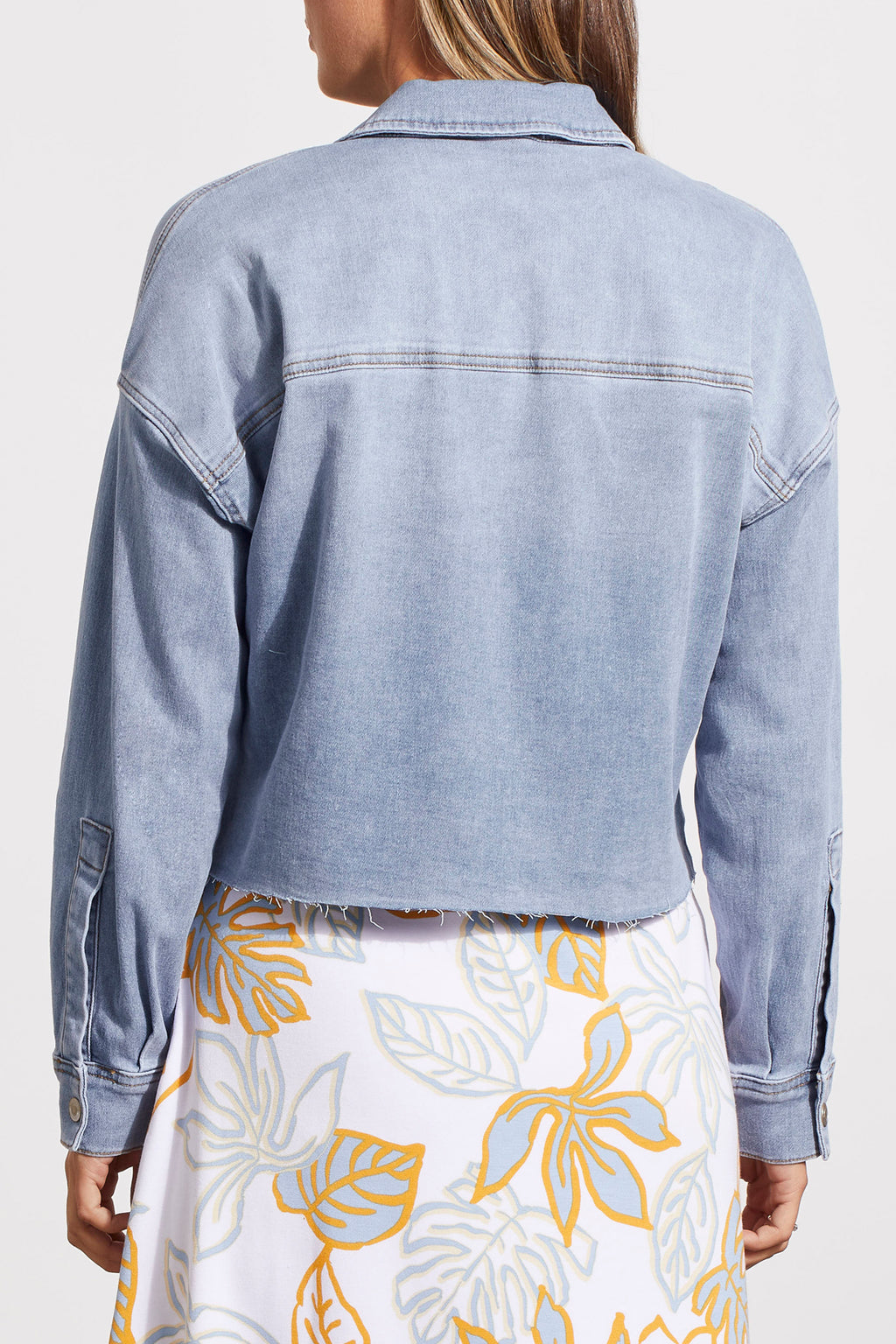 Tribal Crop Denim Shacket W/Patch Sky Blue