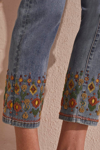 Tribal Pull On Audrey Embroidered Straight Ankle Dark Vintage