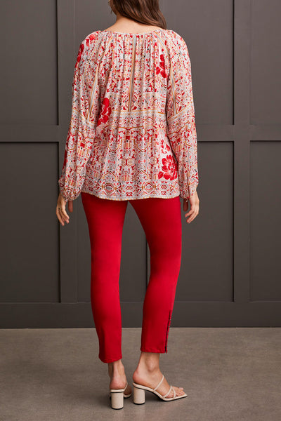 Tribal L/S Blouse W/Tie Scarlet