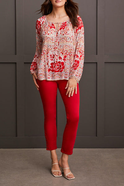 Tribal L/S Blouse W/Tie Scarlet