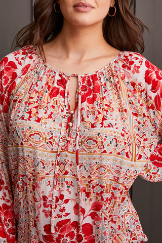 Tribal L/S Blouse W/Tie Scarlet