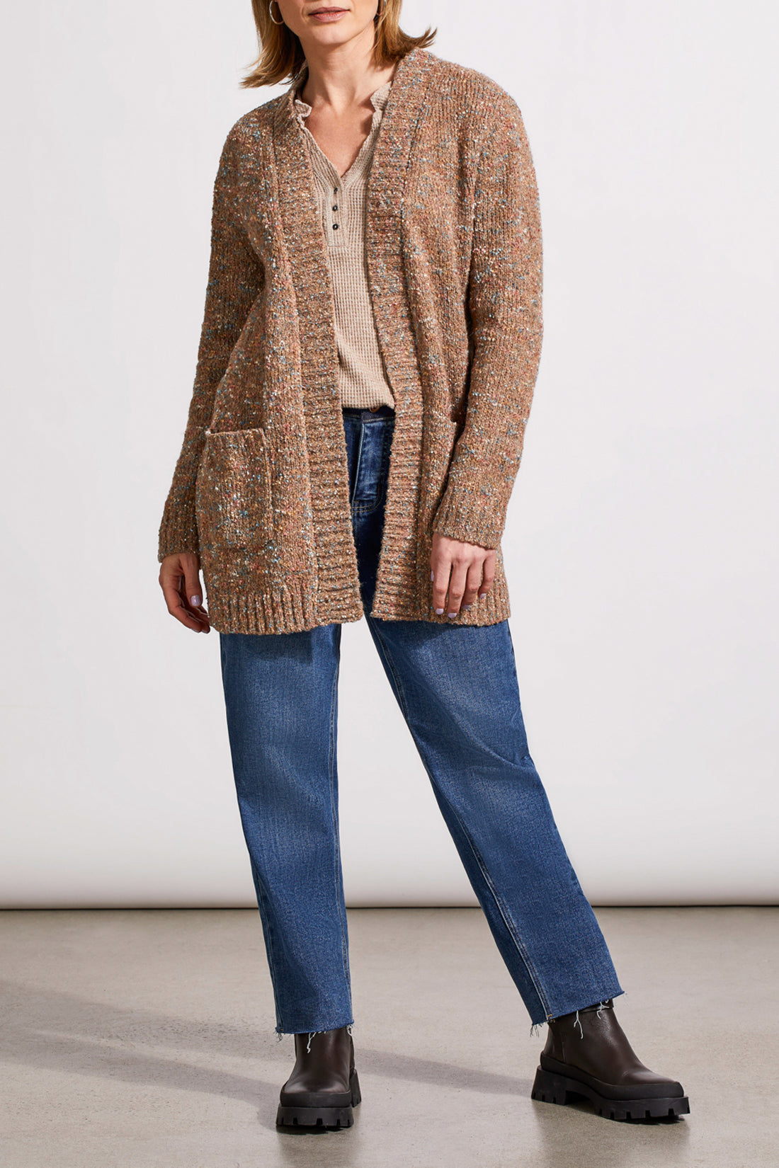 Tribal Cardigan Sweater W/Patch Pockets Cappuccino