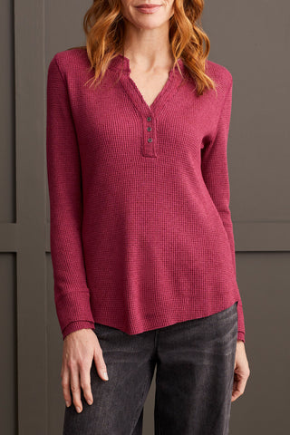 Tribal Henley Top W/Buttons H Port Wine