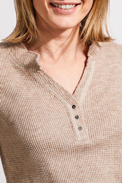 Tribal Henley Top W/Buttons Oatmeal