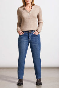 Tribal Henley Top W/Buttons Oatmeal