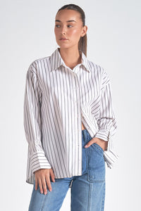 Elan L/S Smock Top White Grey Stripe