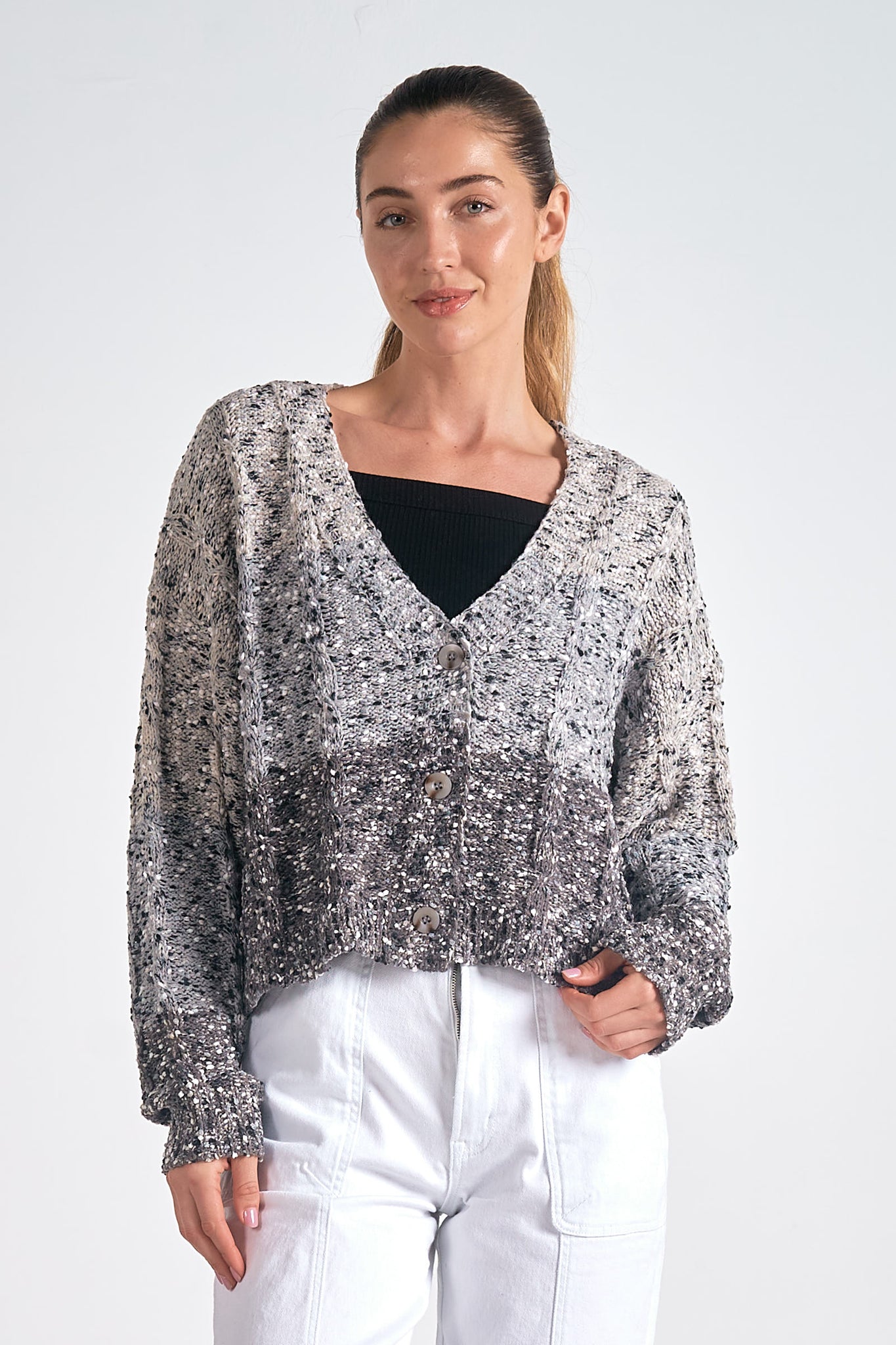 Elan Cardigan Sweater Grey Ombre