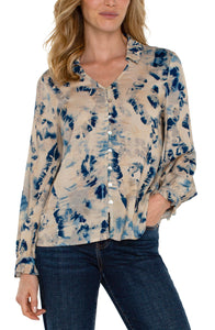 Liverpool L/S Collared Button Front Woven Blouse Lapis Multi