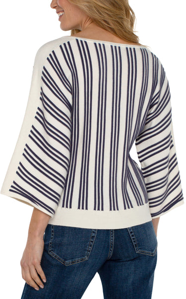 Liverpool 3/4 Sleeve Boat Neck Dolman Cream/Navy Stripe