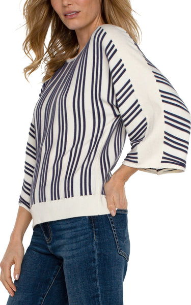 Liverpool 3/4 Sleeve Boat Neck Dolman Cream/Navy Stripe