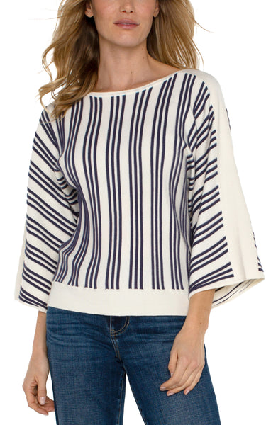 Liverpool 3/4 Sleeve Boat Neck Dolman Cream/Navy Stripe