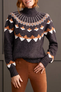 Tribal L/S Mock Neck Intarsia Sweater Walnut