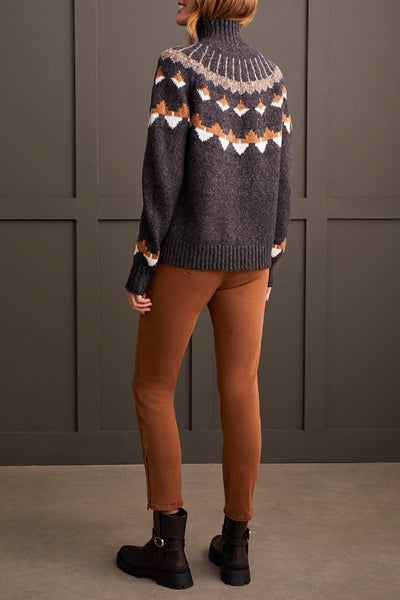 Tribal L/S Mock Neck Intarsia Sweater Walnut