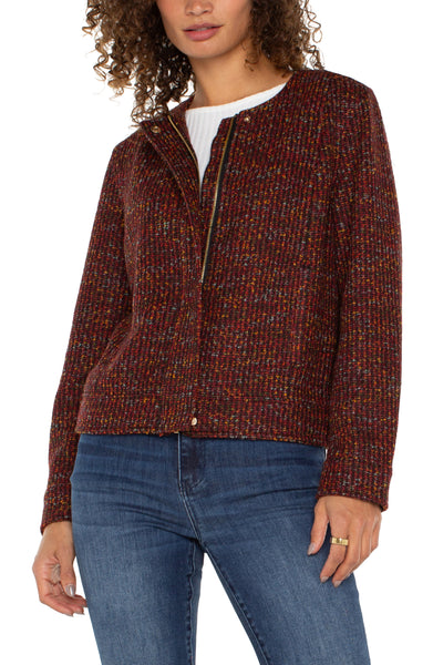 Liverpool Collarless Zip Up Jacket Bordeaux Multi