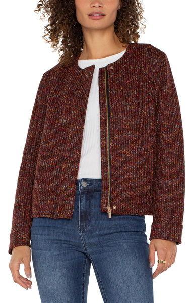 Liverpool Collarless Zip Up Jacket Bordeaux Multi