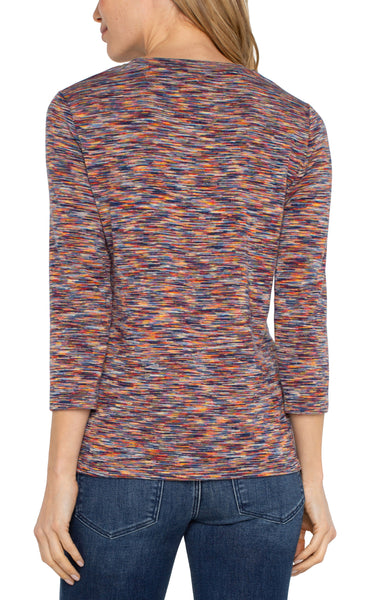 Liverpool 3/4 Slv Scoop Neck Knit Top W/Assymetric Tie Detail Carnelian Multi