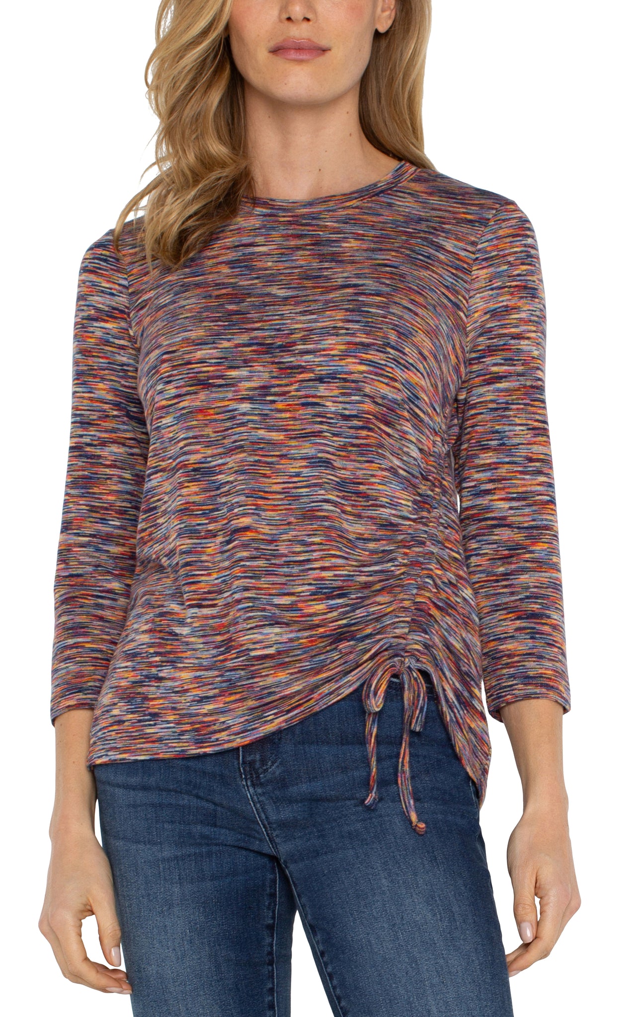 Liverpool 3/4 Slv Scoop Neck Knit Top W/Assymetric Tie Detail Carnelian Multi