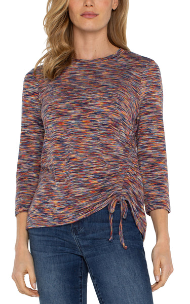 Liverpool 3/4 Slv Scoop Neck Knit Top W/Assymetric Tie Detail Carnelian Multi