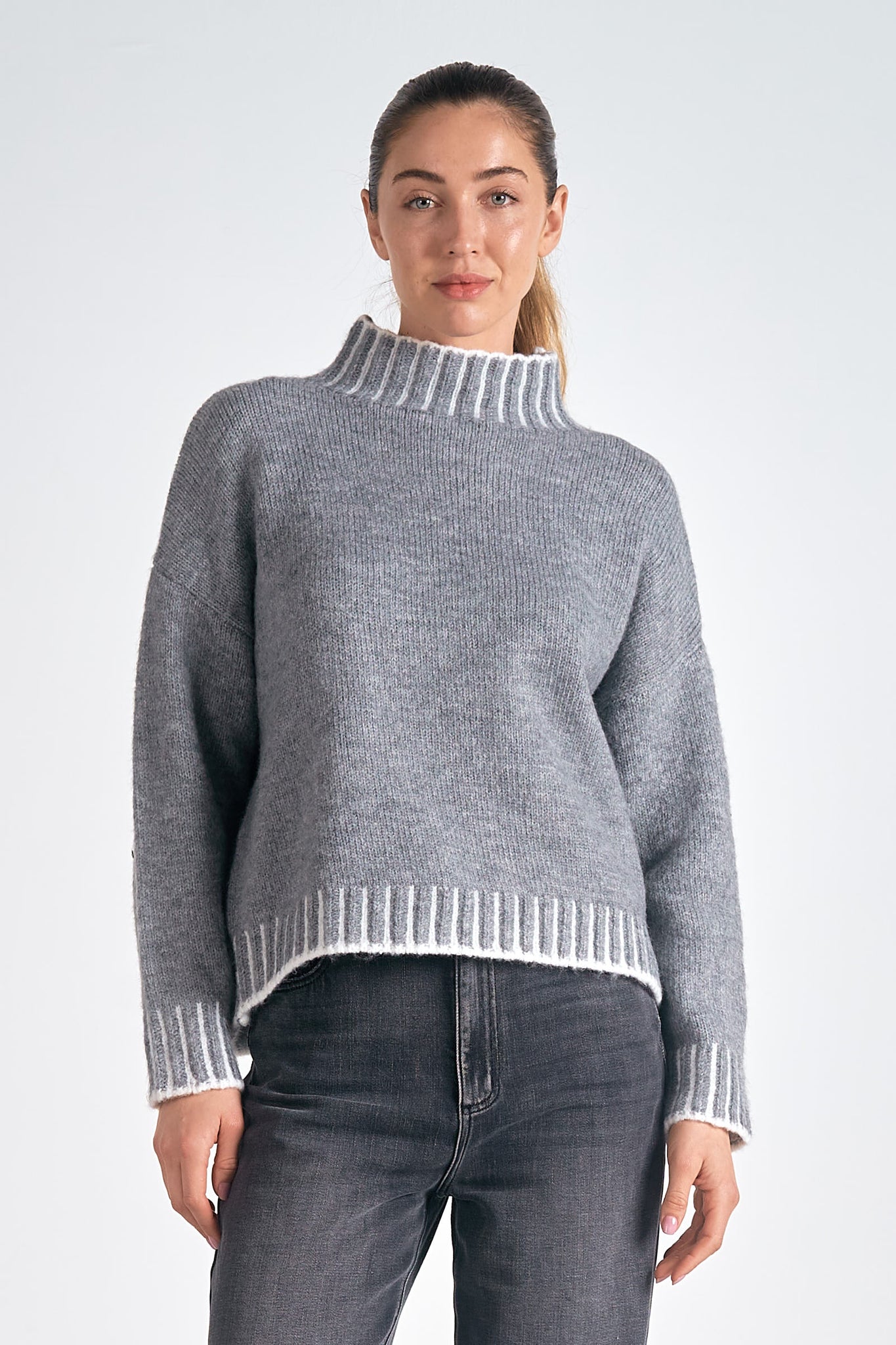 Elan Sweater Turtleneck Stitching Charcoal