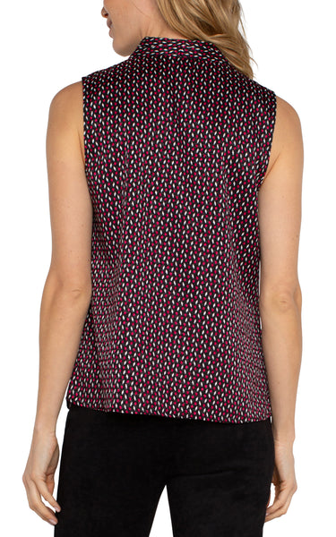 Liverpool Sleeveless Pleated Neck Woven Blouse Star Ruby Dot